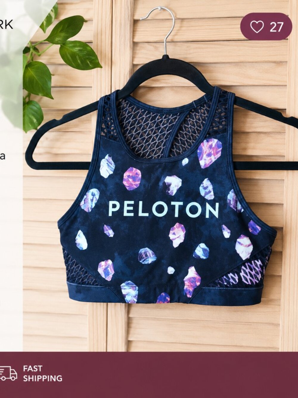 WITH Peloton Black Navy Blue Racer Back Cutout Mesh Removable Pads Sports Bra S